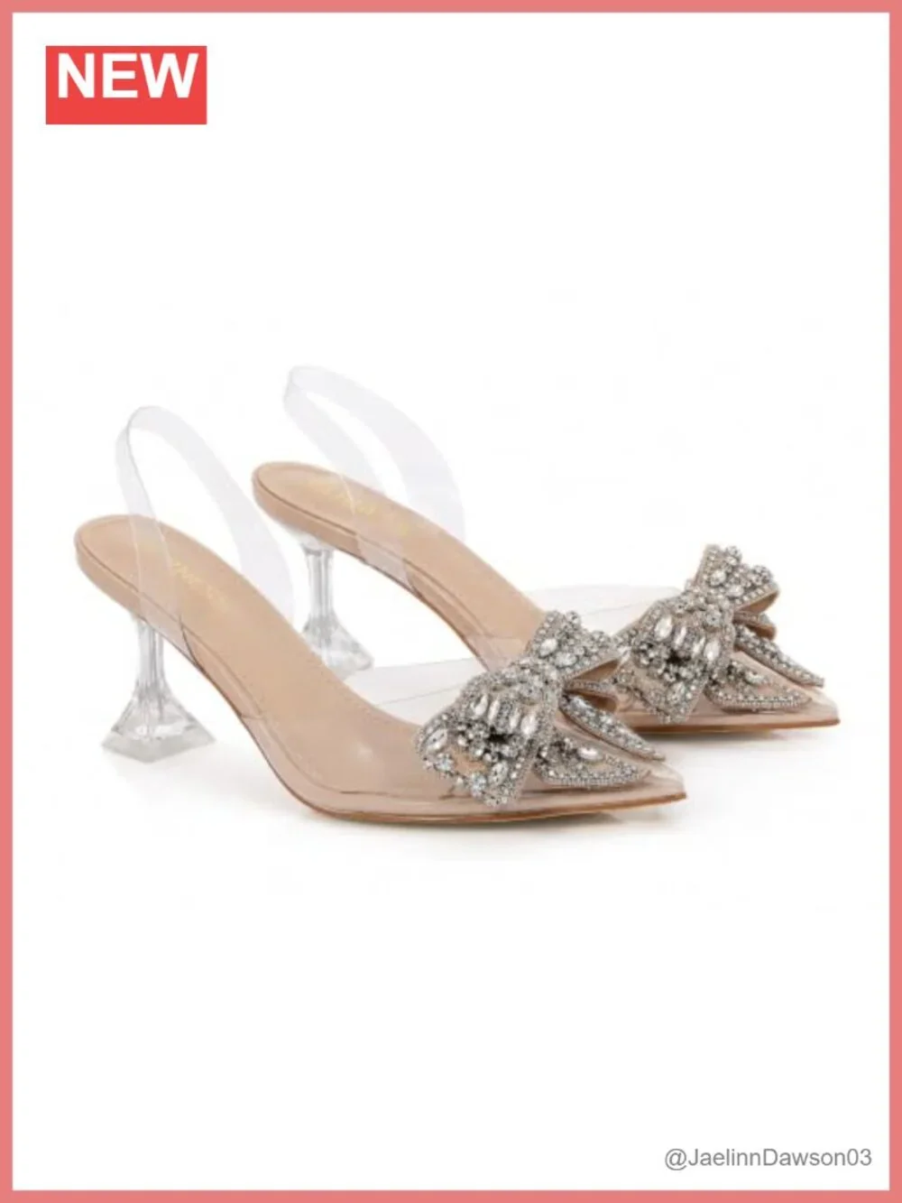 Crystal Bow Clear Slingback Kitten Heels Pumps Women's 3 Inch Rhinestone